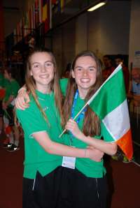 Catherine & Aine wearing the green